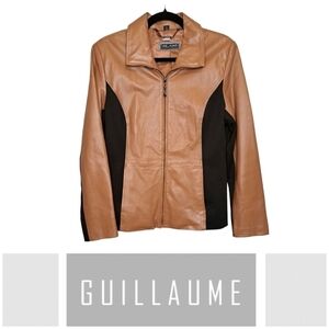 GUILLAUME Genuine Leather Jacket ◇ Zip Front ◇ Brown w Black Accents ◇ Med ◇ EUC